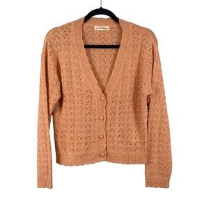 Anthropologie pink knit button front cardigan sweater cottage core woman's XS